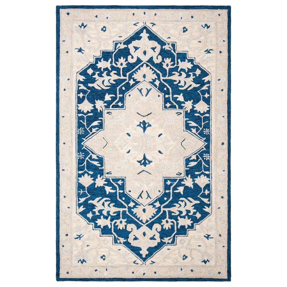Safavieh Micro-Loop 5" x 8" Navy and Ivory Area Rug, , large