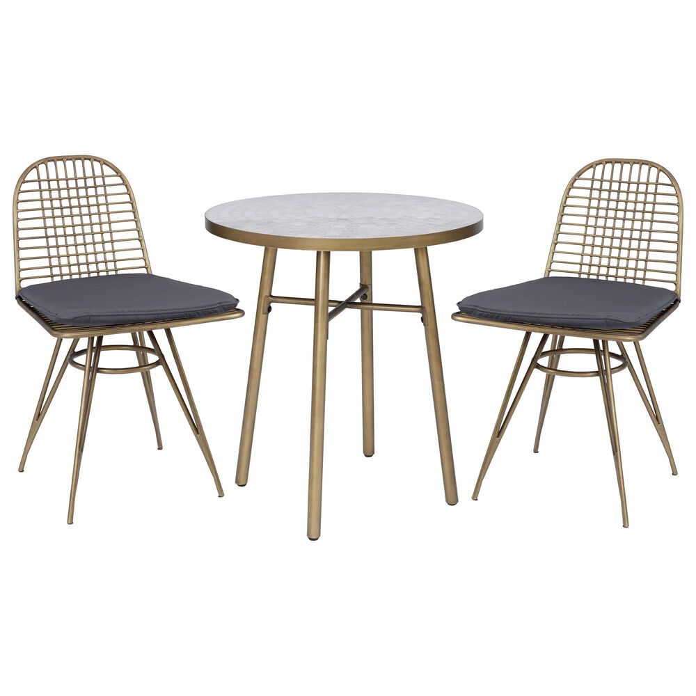Home Styles Panama 3-Piece Bistro Set with White Marble Top in Brown, , large