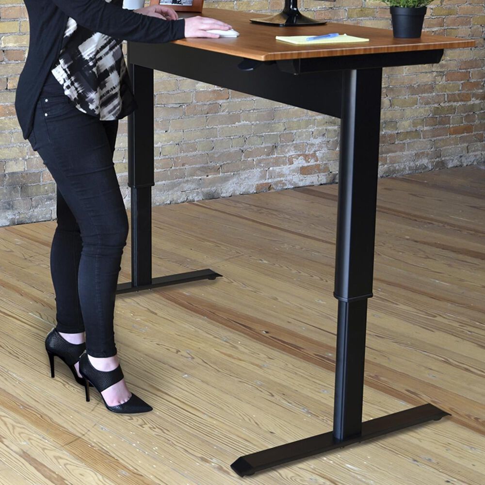 Luxor 56" Pneumatic Adjustable Height Standing Desk in Black/Teak, , large