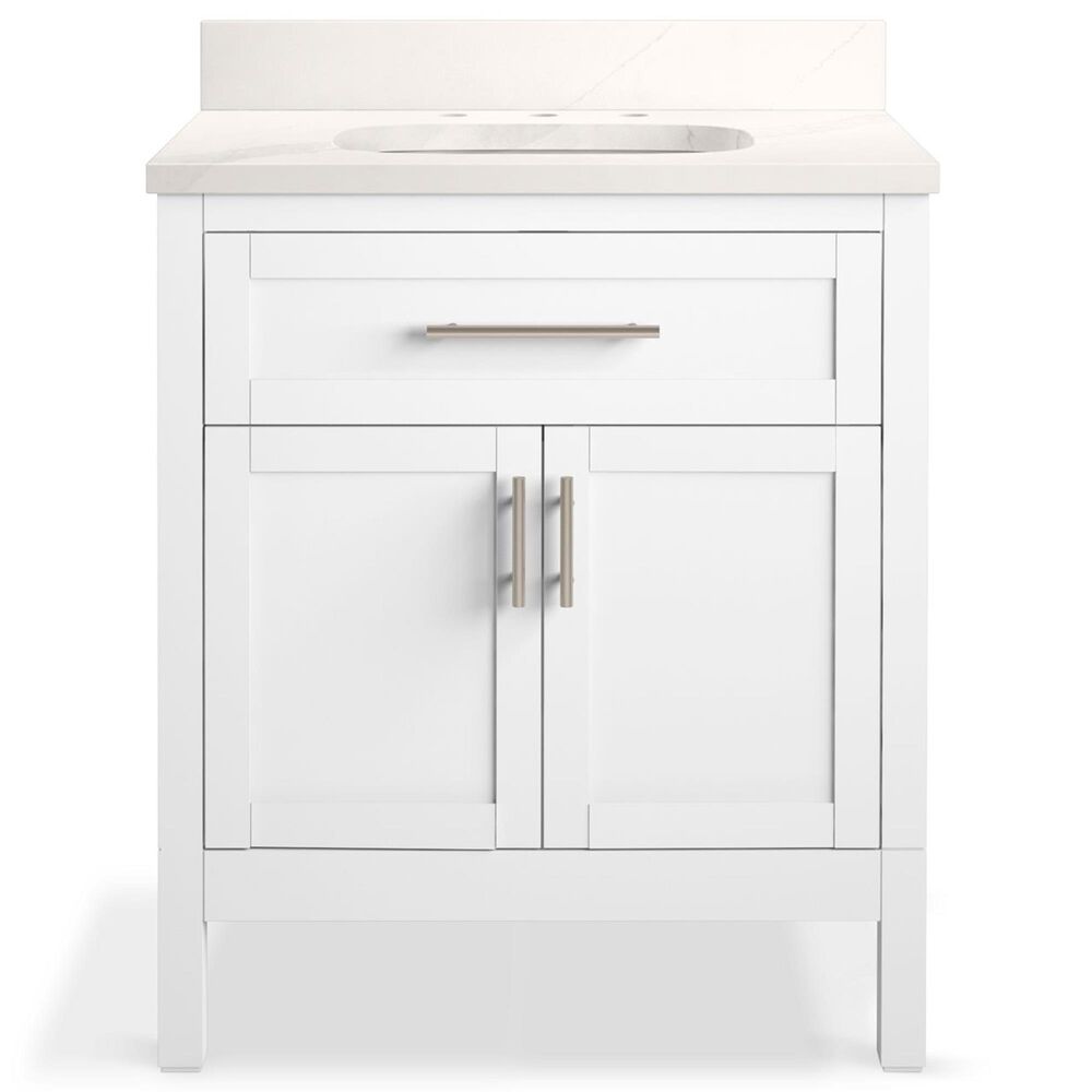 Kohler Hadron 30" Single Bathroom Vanity in White with 3 cm Bianco Bella Quartz Top and Oval Sink, , large