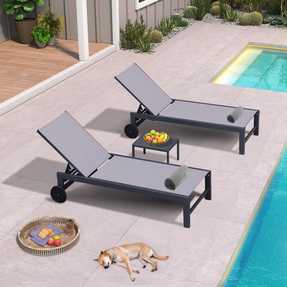 HOMLUX 3-Piece Patio Chaise Lounge Set with Straight-Leg in Light Grey, , large