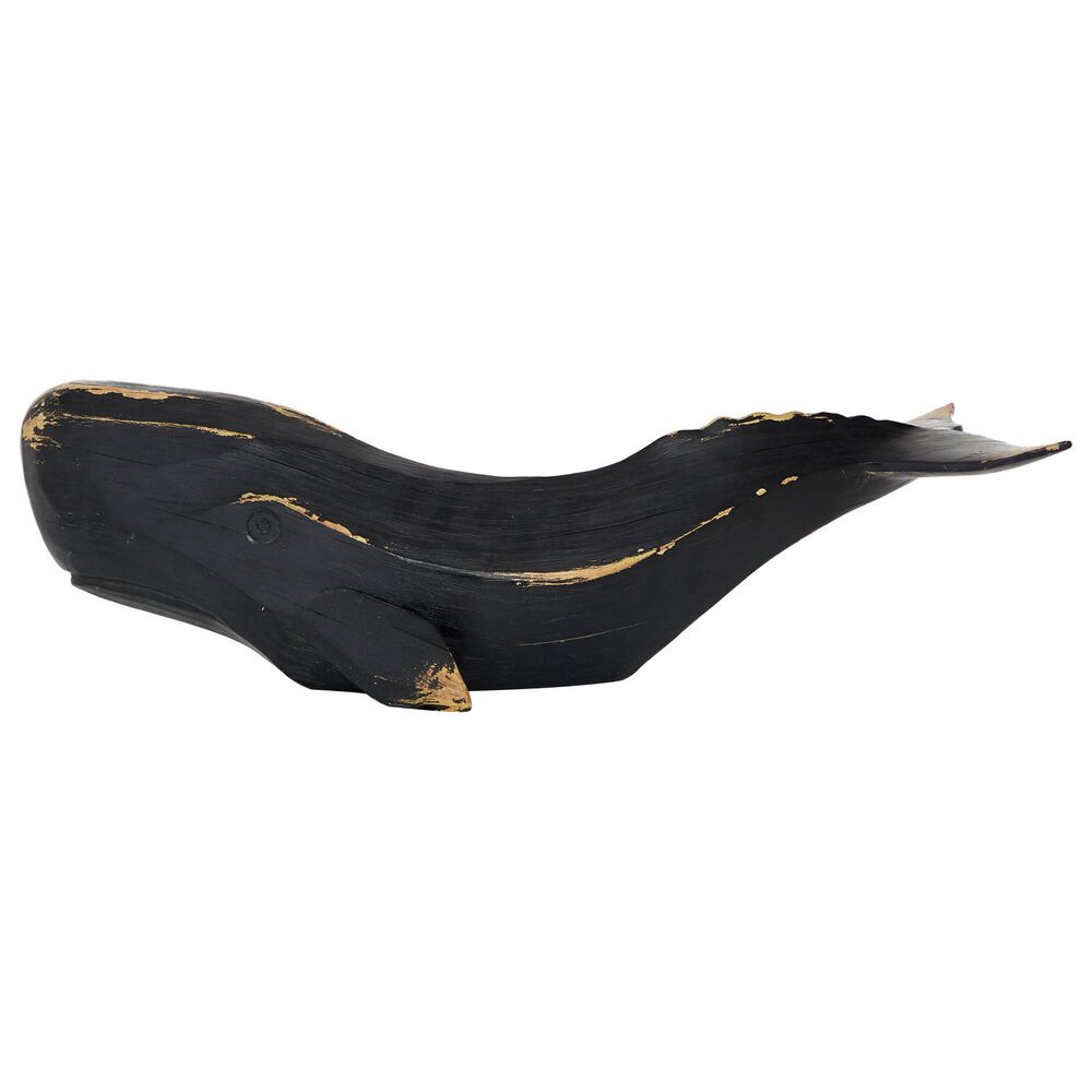 Maple and Jade 7&quot; x 24&quot; Whale Sculpture in Distressed Black, , large