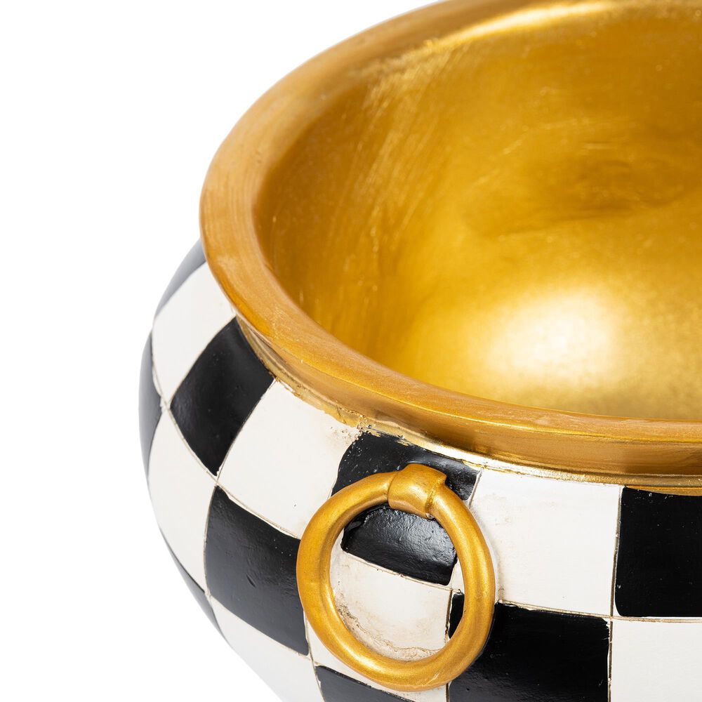 The Gerson Company 8.8&quot; Resin Halloween Witch&#39;s Cauldron in Black, White and Orange, , large