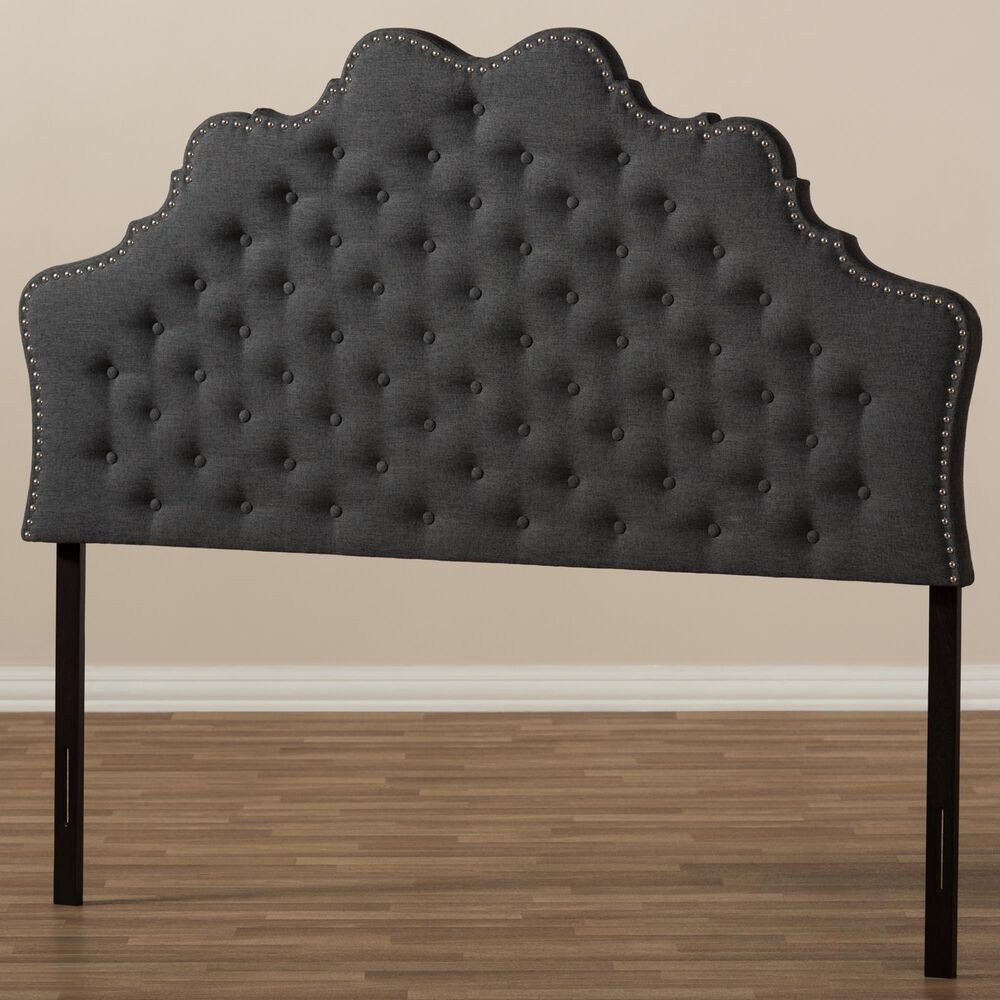 Baxton Studio Hilda Queen Upholstered Panel Headboard in Dark Grey, , large