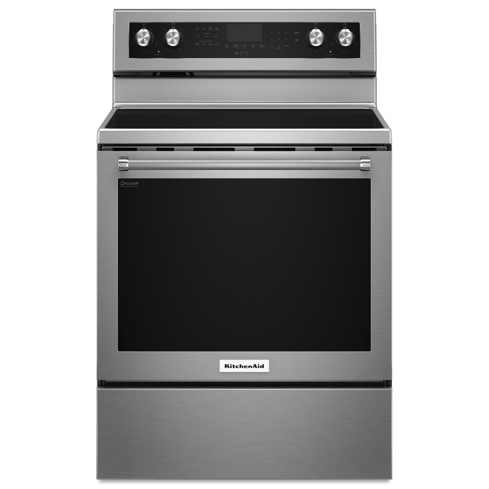 KitchenAid 2-Piece Kitchen Package with 6.4 Cu. Ft. Freestanding Electric Range and 1.1 Cu. Ft. Over-The-Range Microwave Oven in Stainless Steel, , large