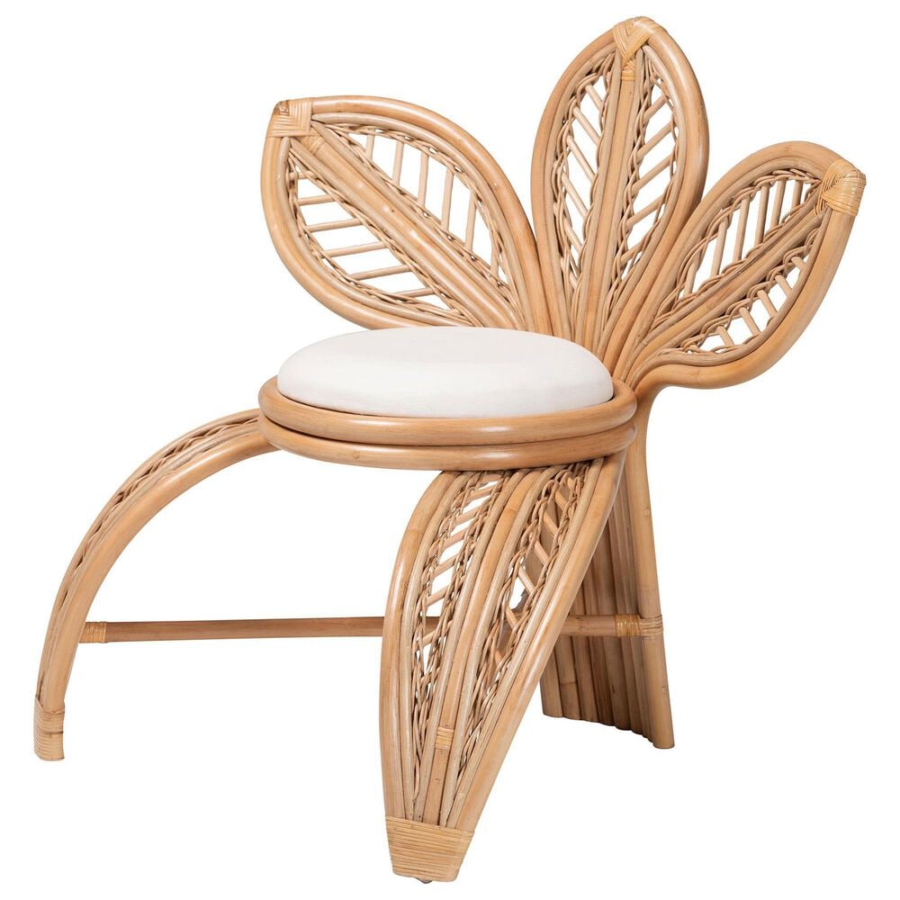 Baxton Studio Gresham Accent Chair with Natural Brown Rattan in White, , large