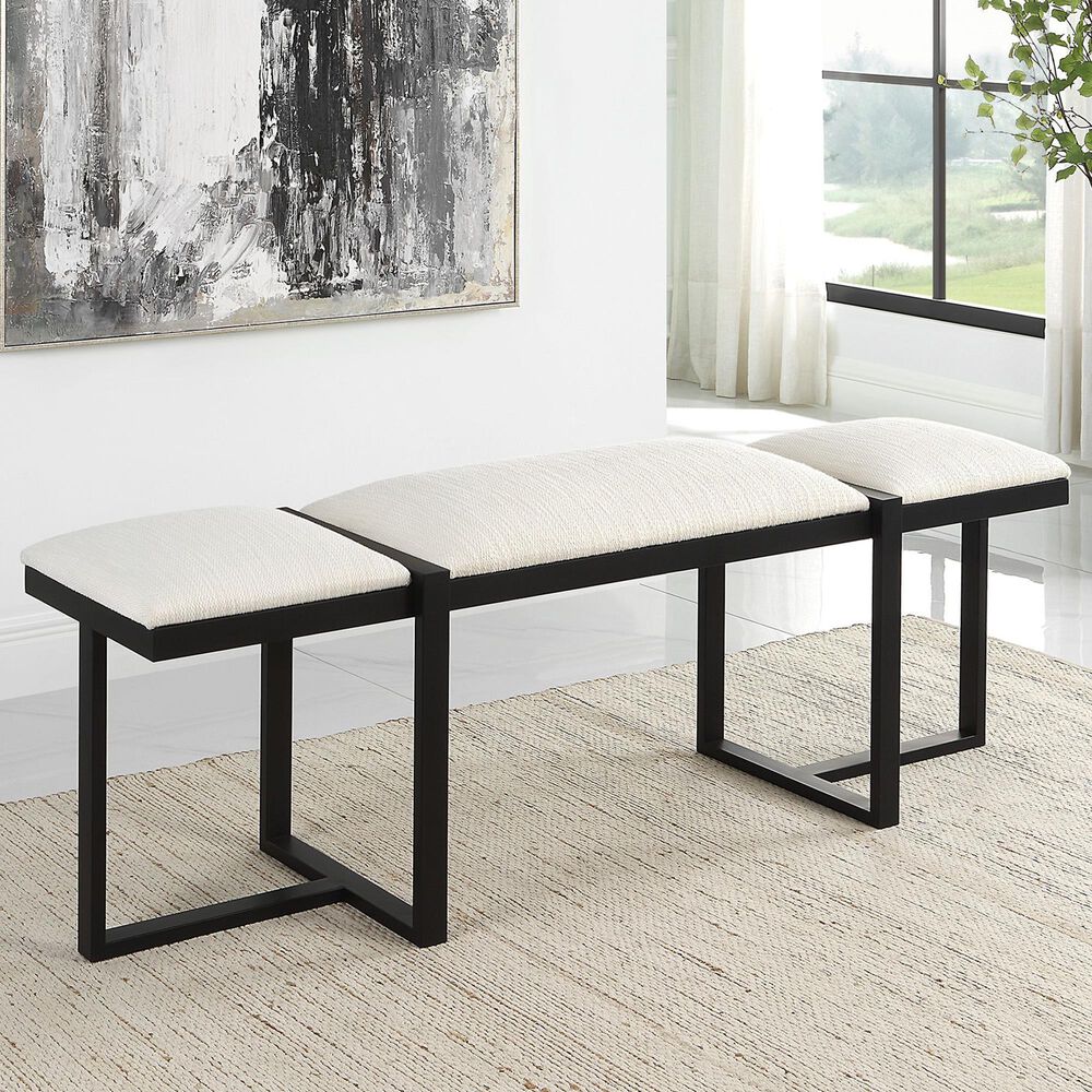 Uttermost Triple Cloud Bench with White Cushion in Black, , large