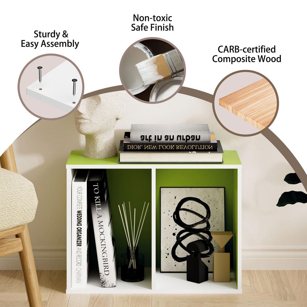 HOMLUX 2-Tier Cube Compact Storage Shelf Organizer Bookcase in Green and White, , large
