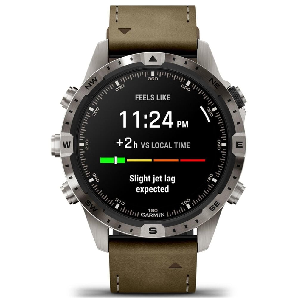 Garmin MARQ 2 Adventurer AMOLED Smartwatch Silver Grade 5 Titanium Bezel Case with Brown Leather Band, , large