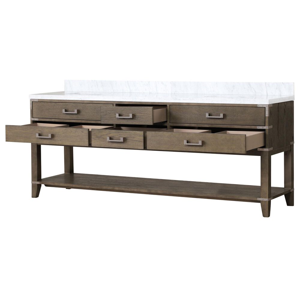 Lexora Home Norwalk 84&quot; Double Bathroom Vanity in Grey Oak with White Carrara Marble Top  and Rectangle Sink, , large