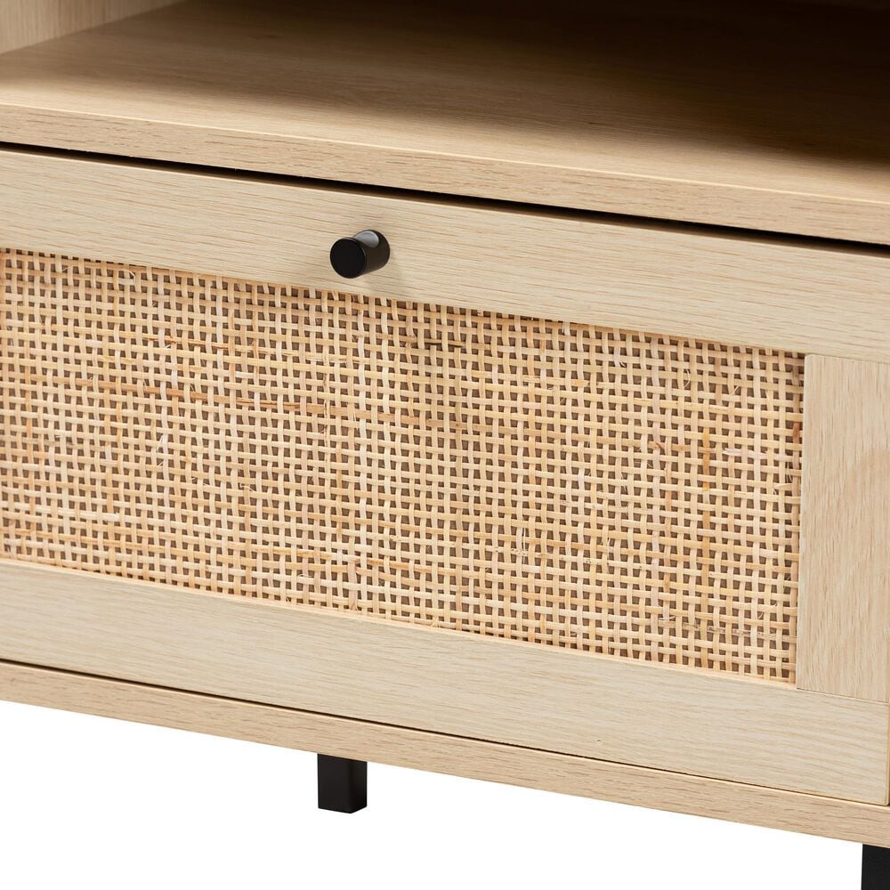 Baxton Studio Caterina 1-Door End Table in Natural Brown and Black, , large