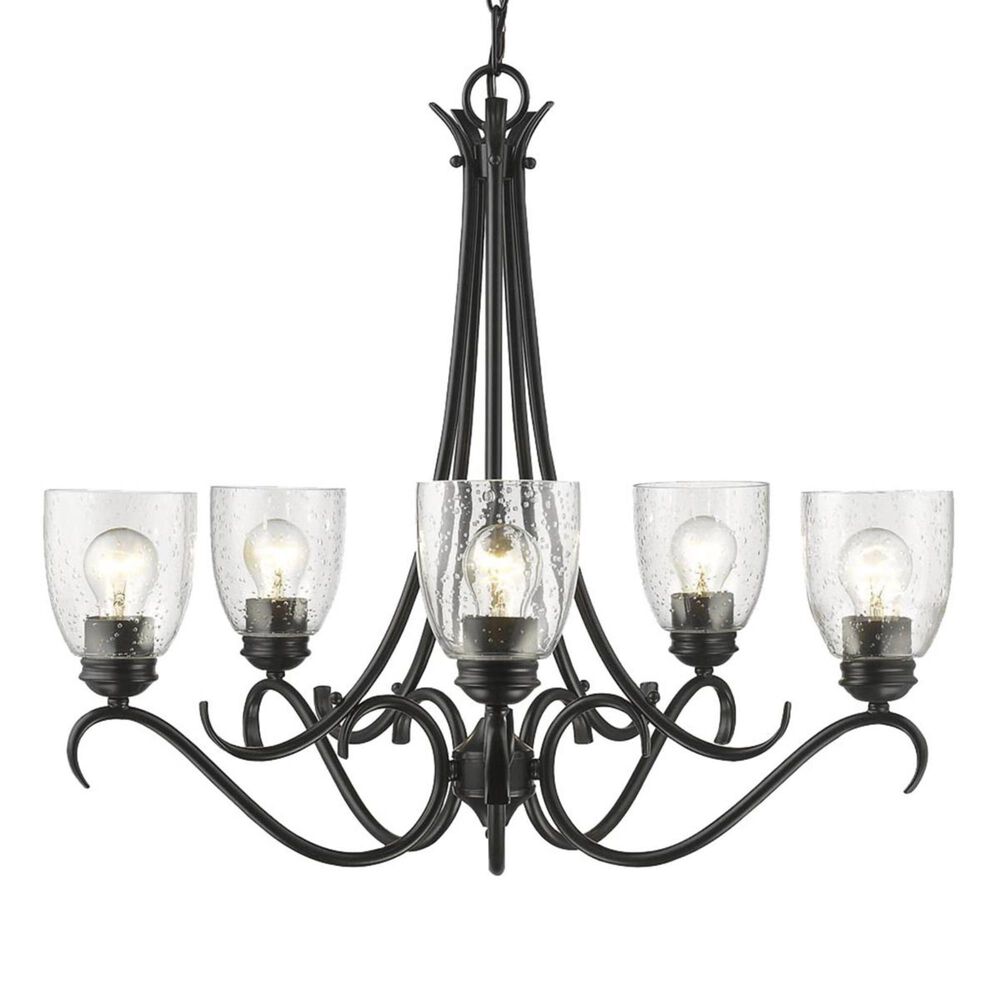 Golden Lighting Parrish 5-Light Chandelier in Black with Seeded Glass, , large