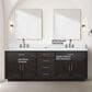Lexora Home Abbey 84" Double Bathroom Vanity in Black Oak with 2 cm White Carrara Marble Top and Rectangular Sinks, , large