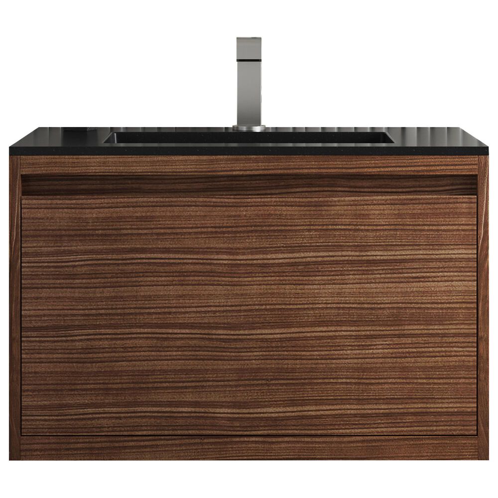 James Martin Vanities Mantova 31.5" Single Vanity in Mid-Century Walnut and Brushed Nickel with 3 cm Charcoal Black Composite Stone Top and Rectangular Sink, , large