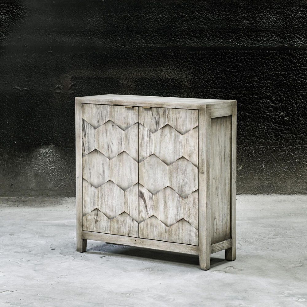 Uttermost Catori Console Cabinet In Distressed Light Grey | NFM