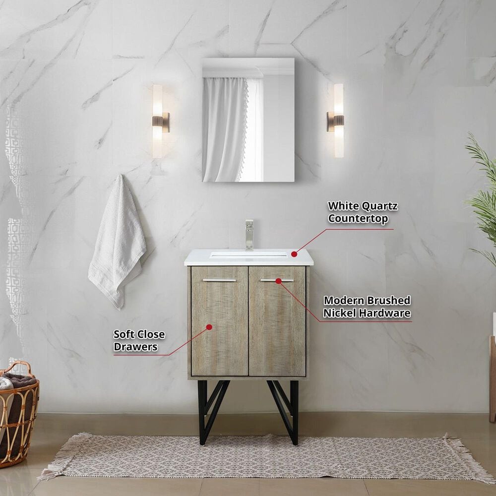 Lexora Home Lancy 24&quot; Single Bathroom Vanity in Rustic Acacia with 2 cm White Quartz Top and Rectangular Sink, , large