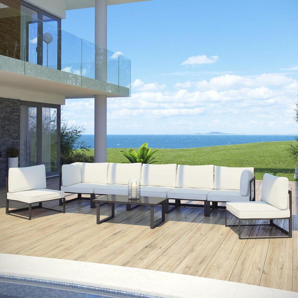 Modway Fortuna 8-Piece Outdoor Patio Sectional Set in Brown and White, , large