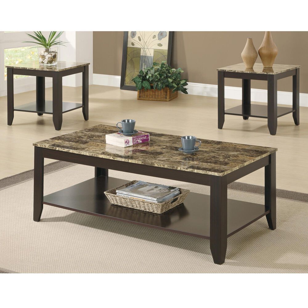 Monarch Specialties 3-Piece Table Set with Shelf in Espresso, , large