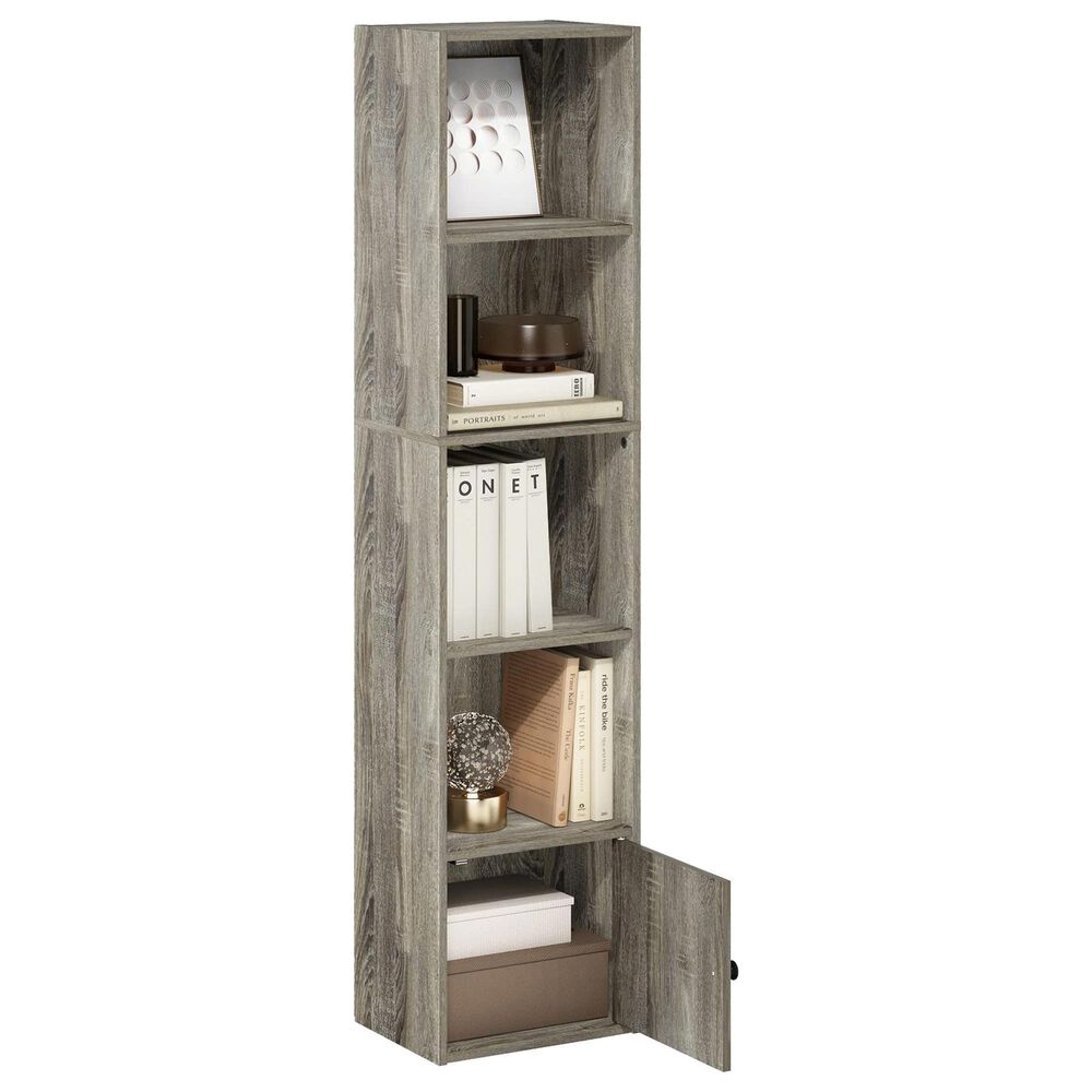 HOMLUX 5-Tier Shelf Bookcase with Door Storage Cabinet in French Oak, , large