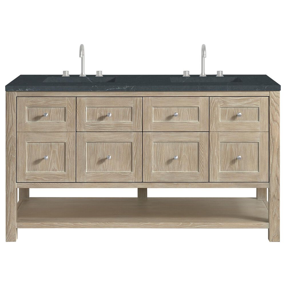 James Martin Vanities Breckenridge 60" Double Bathroom Vanity in Whitewashed Oak with 3 cm Charcoal Soapstone Quartz Top and Rectangular Sinks, , large