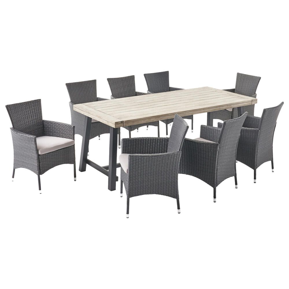 Noble House Flamingo 9-Piece Patio Dining Set in Black and Gray, , large