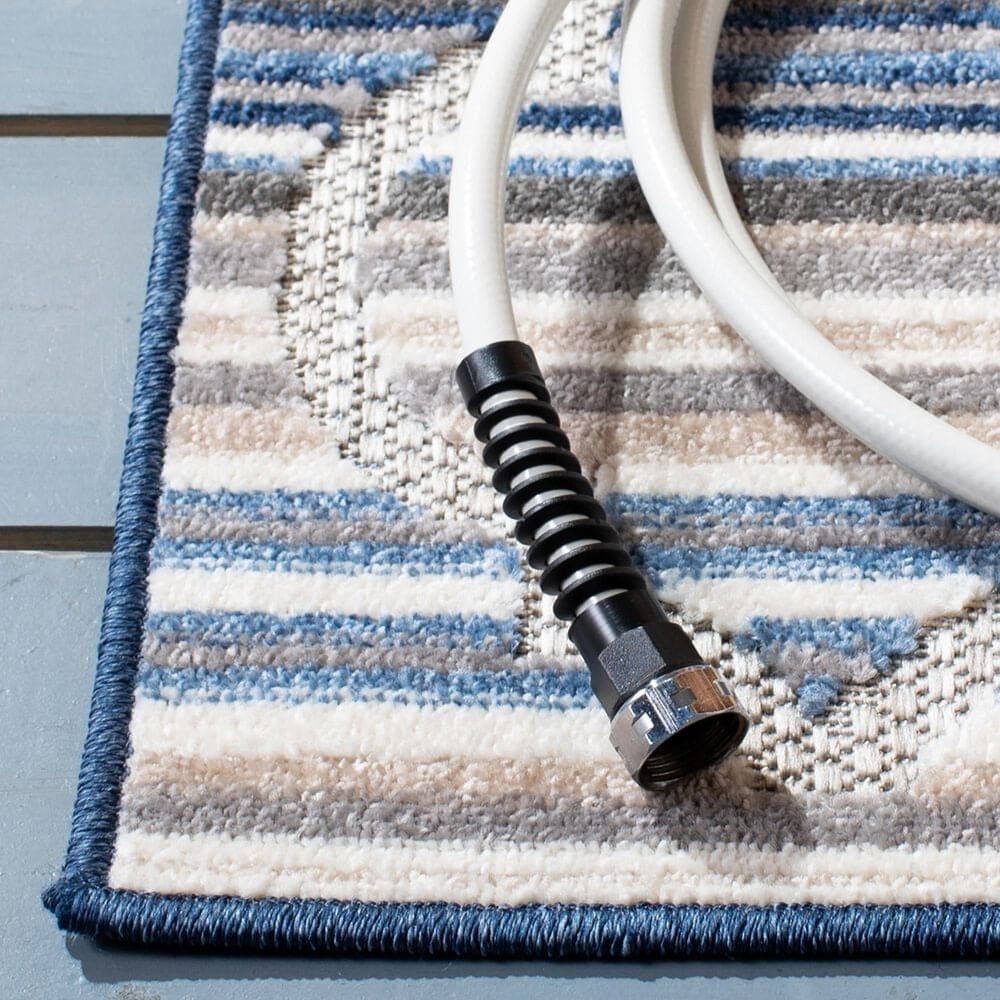 Safavieh Cabana CBN333M 3&#39; Square Blue and Grey Indoor/Outdoor Area Performance Rug, , large