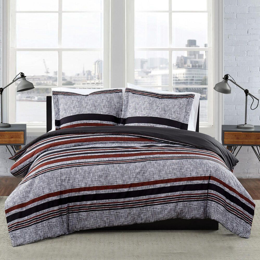 Pem America London Fog Warren 3-Piece Full/Queen Duvet Set in Grey and Black, , large