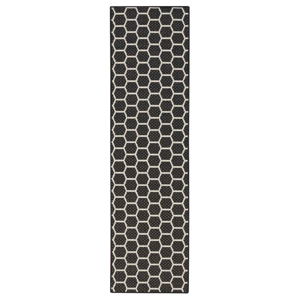 Nourison Twist Reversible 2"2" x 8" Black Indoor/Outdoor Runner, , large