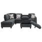 HOMLUX 94.49" L-Shaped Modular Sectional Sofa with Storage Ottoman and Cup Holders in Dark Gray, , large