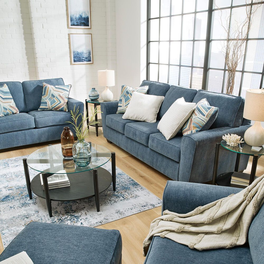 Ashley Cashton Stationary Sofa and Loveseat Set in Blue, , large