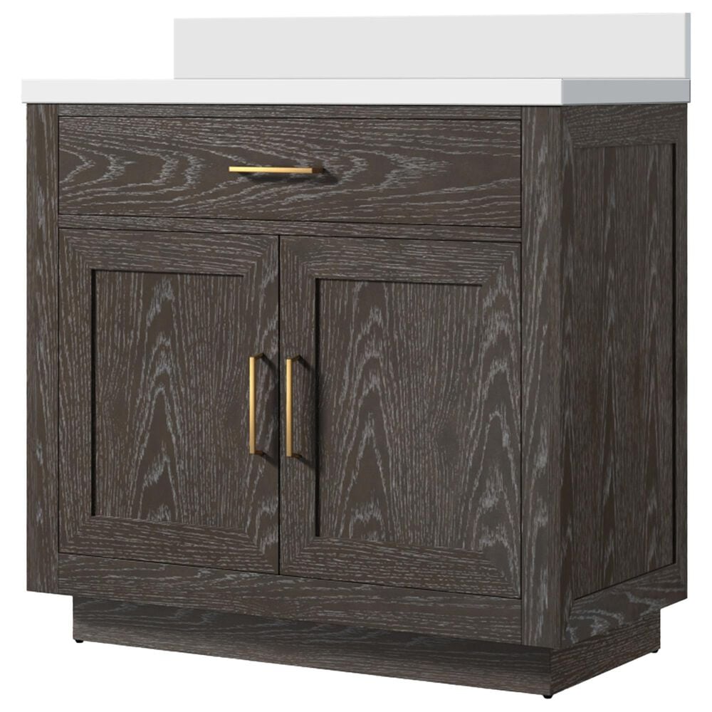 Lexora Home Abbey 36" Single Bathroom Vanity in Brown Oak with 2 cm White Quartz Top and Rectangular Sink, , large
