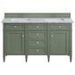 James Martin Vanities Brittany 60" Double Bathroom Vanity in Smokey Celadon with 3 cm Carrara White Marble Top and Rectangular Sinks, , large