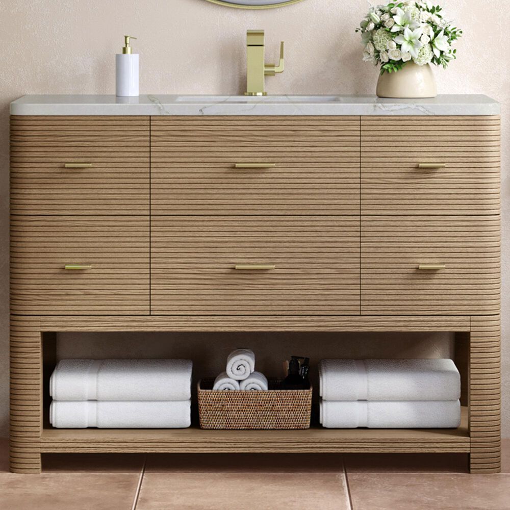 James Martin Vanities Lucian 48" Single Bathroom Vanity in Pebble Oak with 3 cm Victorian Silver Quartz Top, Rectangular Sink and FreePower Wireless Charger, , large