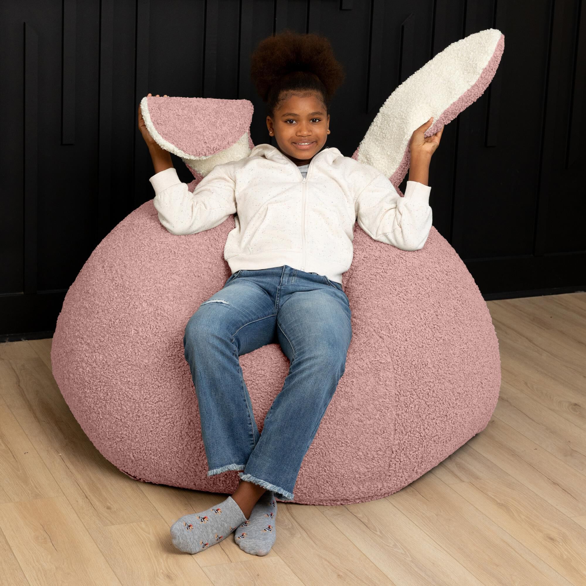 Jaxx HopSeat Bunny Oval Shaped Large Bean Bag Chair in Pink