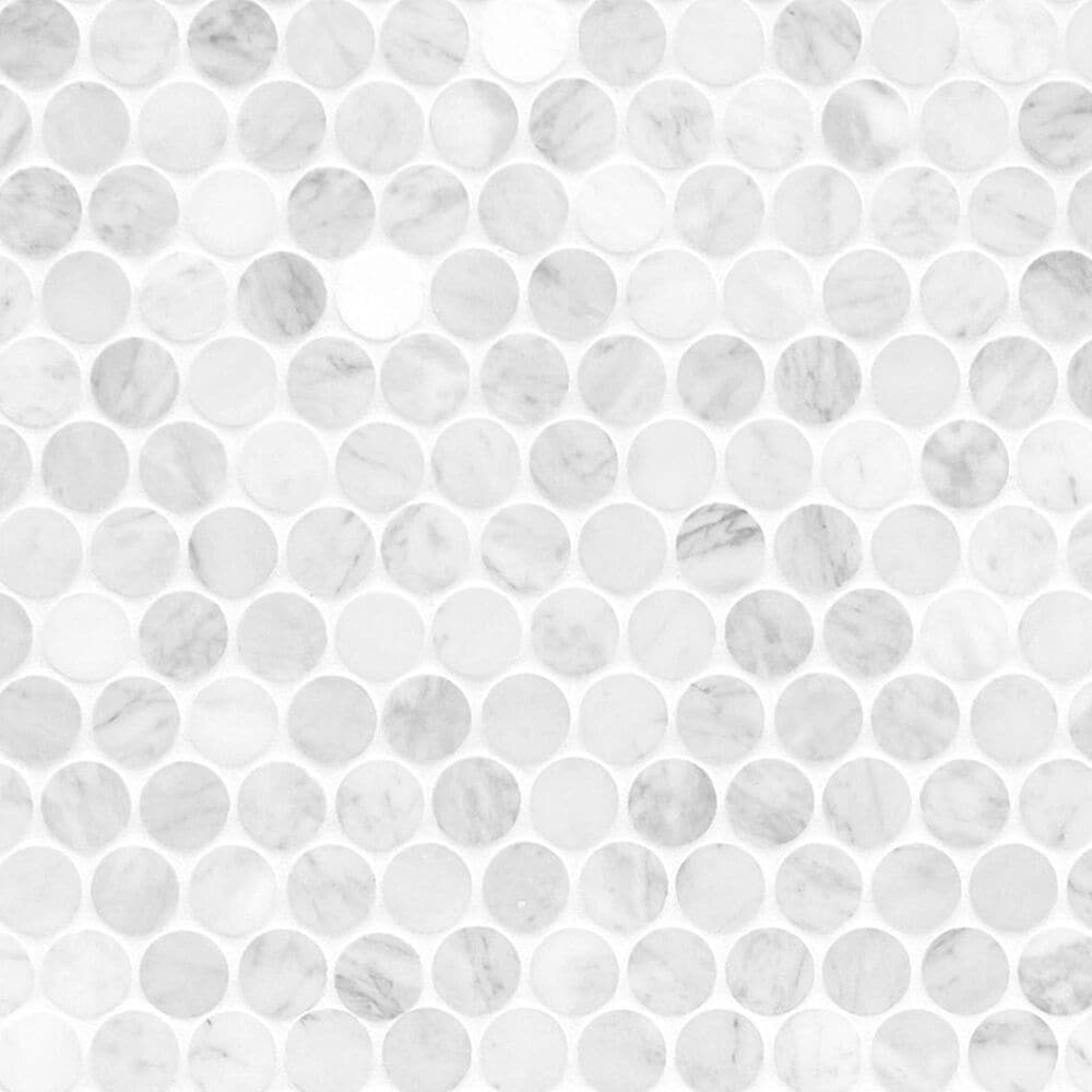MS International Carrara White Penny Round on 12&quot; x 12&quot; Marble Mosaic Sheet, , large
