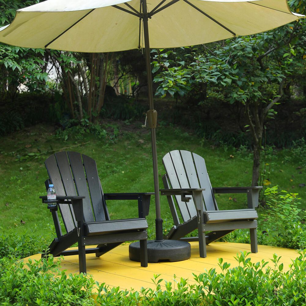 Hearth and Haven 34" Outdoor Folding Adirondack Chair with Cup Holder in Black, , large
