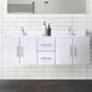 Lexora Home Geneva 60" Double Bathroom Vanity in Glossy White with 2 cm White Cultured Marble Top and Rectangular Sinks, , large