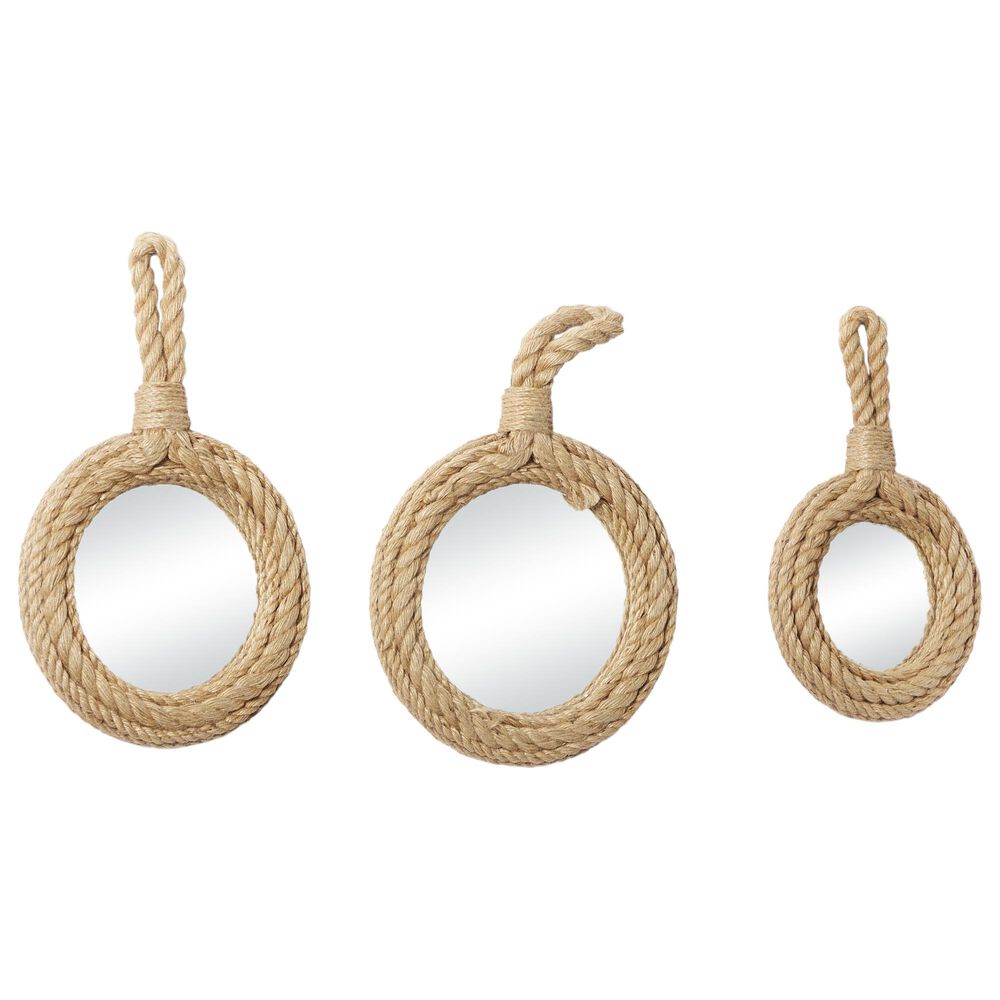 Maple and Jade Rope Wall Mirror in Light Brown &#40;Set of 3&#41;, , large
