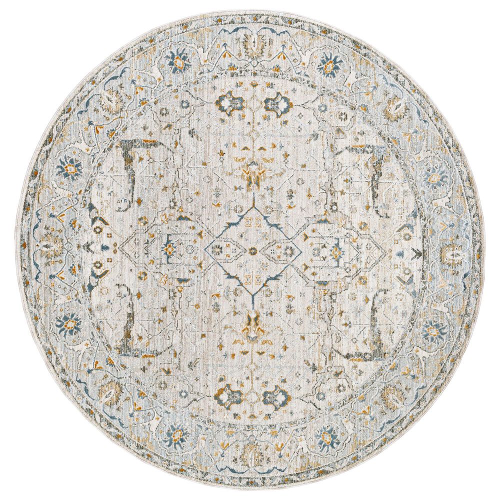 Surya Dresden Taupe, Off-White, Dusty Sage, Deep Teal, Olive, Light Gray and Mustard 5'3" Round Area Rug, , large