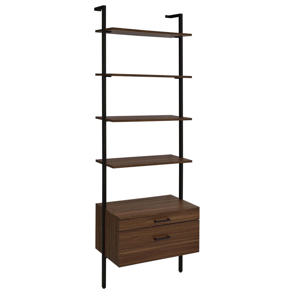 Coaster Owens 5-Shelf Storage Wall Bookcase in Walnut and Black, , large