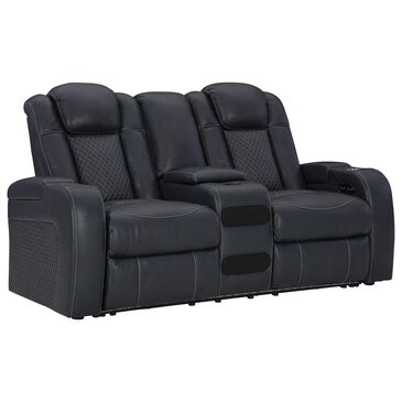 Ashley Fyne-Dyme Power Reclining Loveseat with Console and Power Headrest in Sapphire, , large