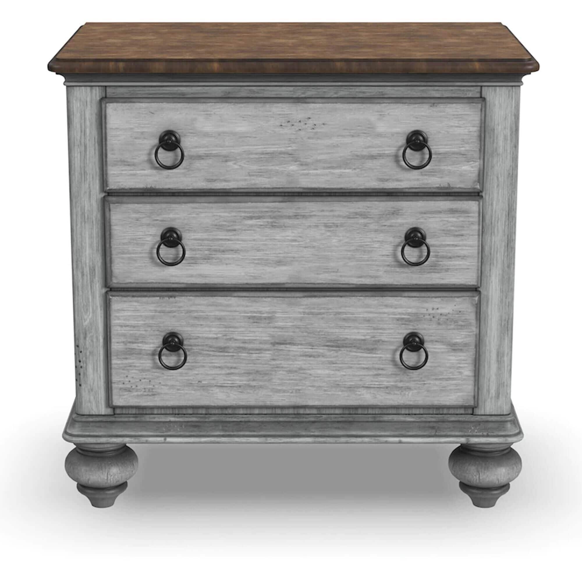 Flexsteel Plymouth 3 Drawer Nightstand in Distressed Gray and