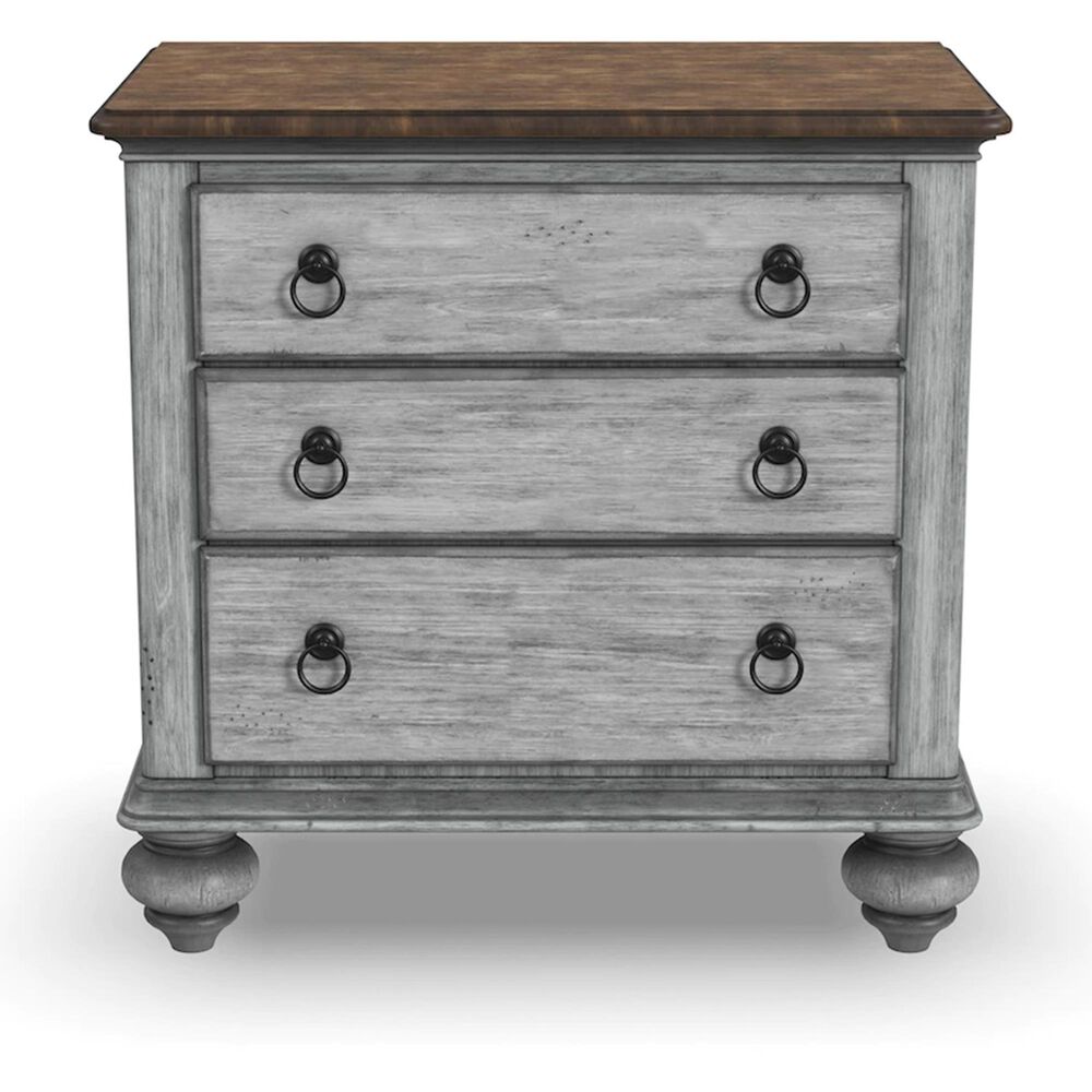 Flexsteel Plymouth 3 Drawer Nightstand in Distressed Gray and White, , large