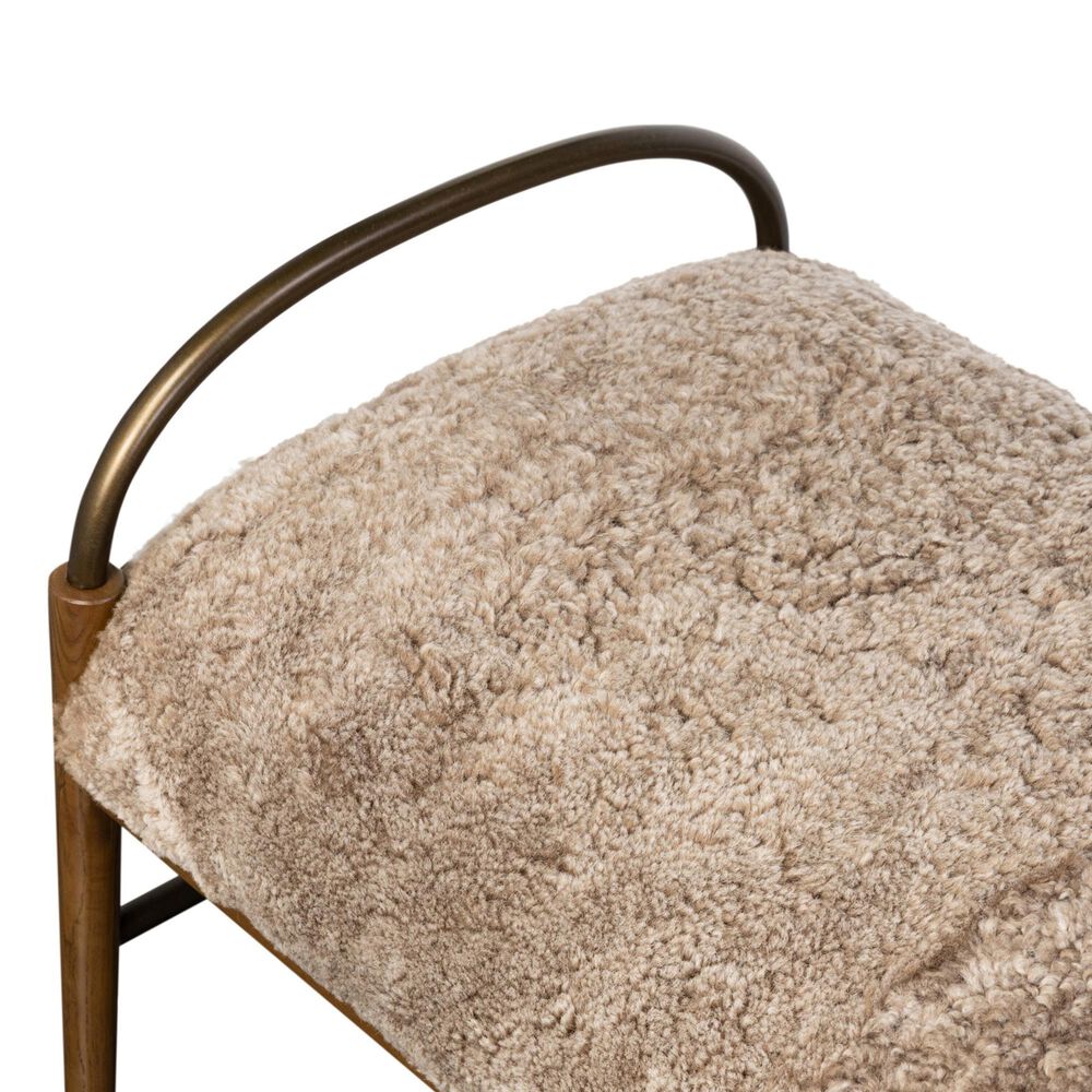 Four Hands Demi Accent Bench in Beige Shearling, , large