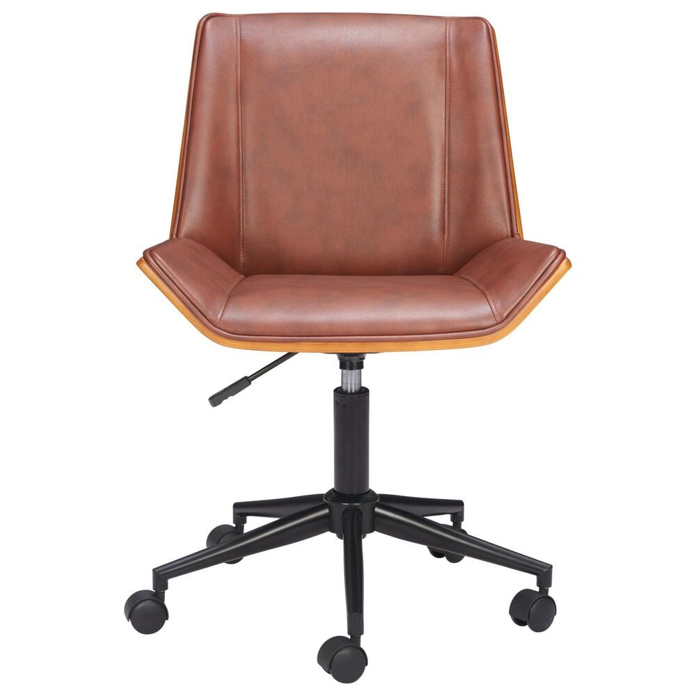 Zuo Modern Maker Office Chair with Brown Faux Leather in Black, , large