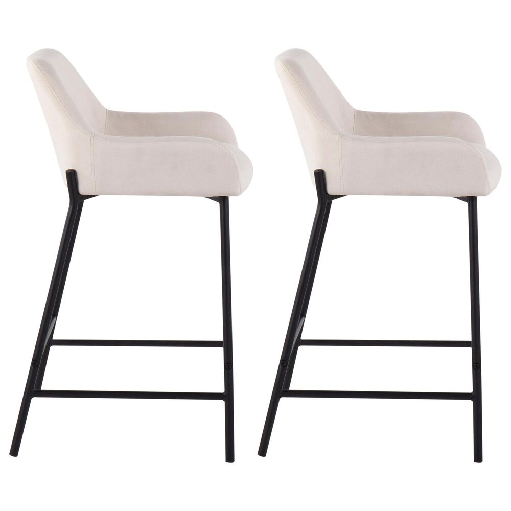 Lumisource Daniella Counter Stool with Cream Fabric Cushion in Black