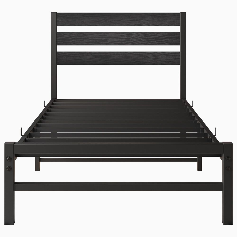 Hearth and Haven Twin Platform Bed Frame with Wood Headboard in Black, , large