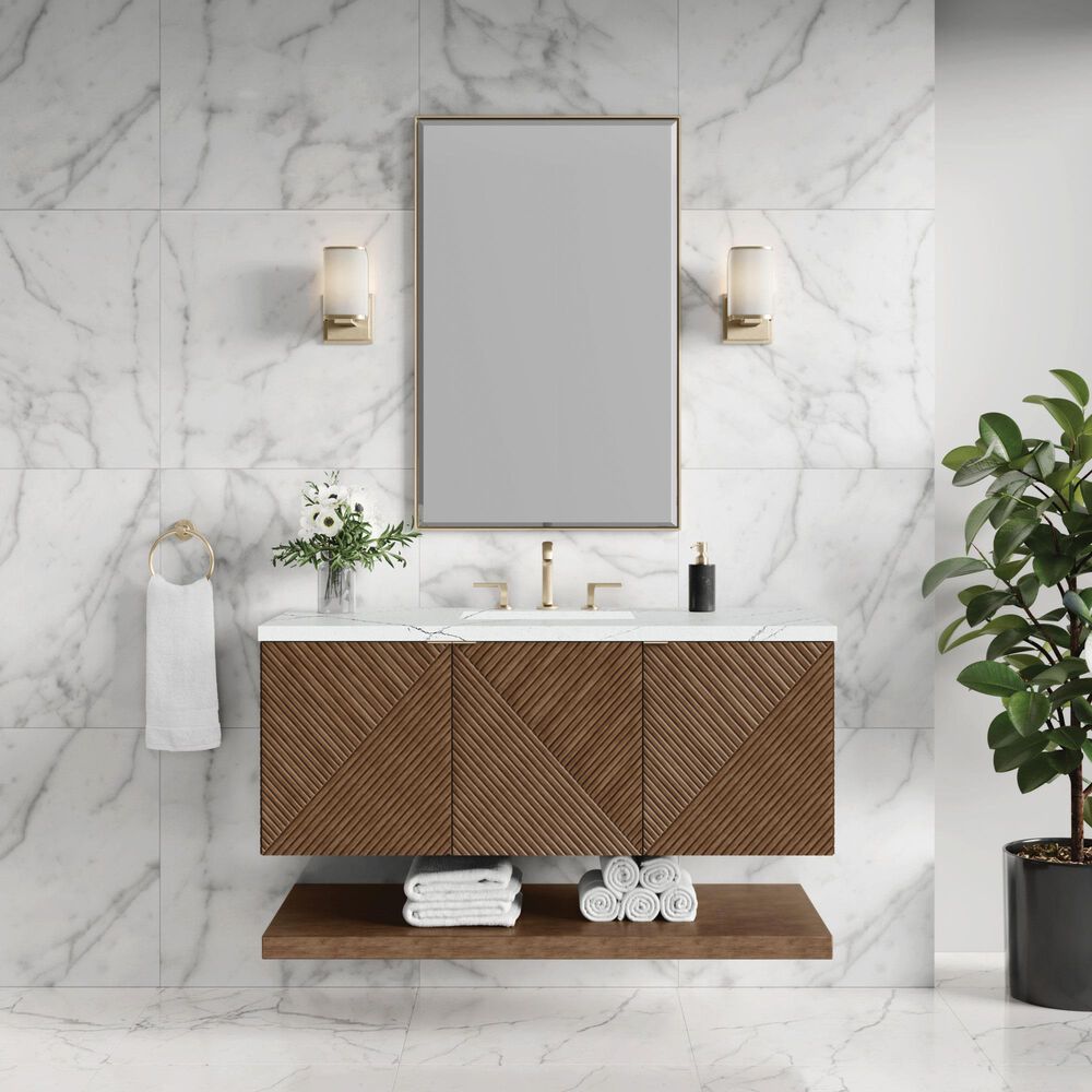James Martin Vanities Marcello 48" Single Bathroom Vanity in Chestnut with 3 cm Ethereal Noctis Quartz Top, Rectangular Sink and FreePower Wireless Charger, , large