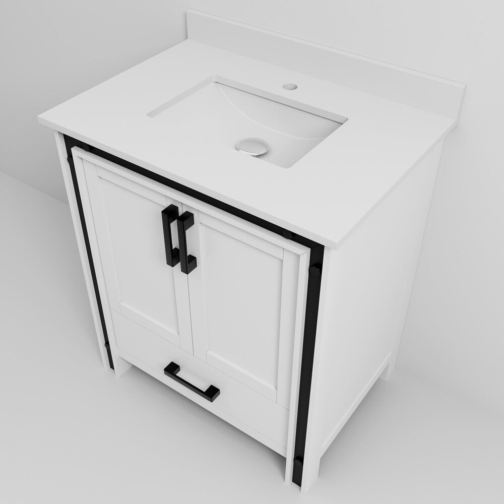 Lexora Home Ziva 30&quot; Single Bathroom Vanity in White with 2 cm White Quartz Top and Rectangular Sink, , large