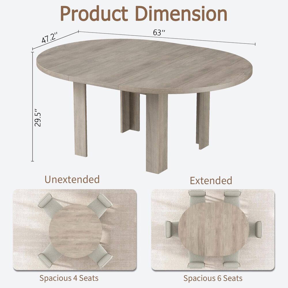 GARVEE 47" Dining Table with Leaf Storage in Gray - Table Only, , large